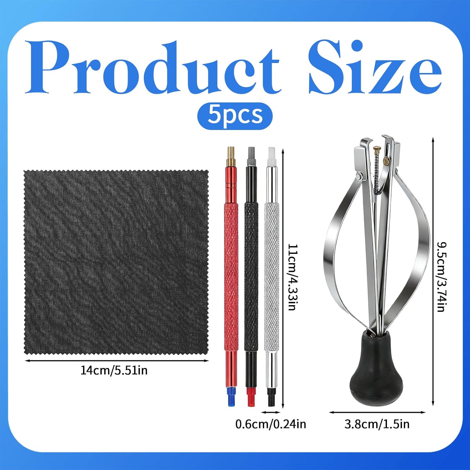 5-Piece Watch Hand Installation & Removal Tool Set — Professional-grade watchmaker's repair kit; includes 3 hand pushers (setters) and 2 hand removers (pullers) for installing and removing hour, minute, second, and various other watch hands - Image 2